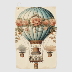 Vintage Steampunk Floral Blue Hot Air Balloon  Golf Towel