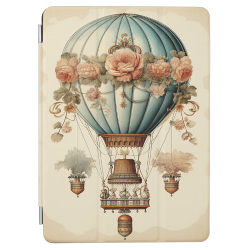 Vintage Steampunk Floral Blue Hot Air Balloon  iPad Air Cover