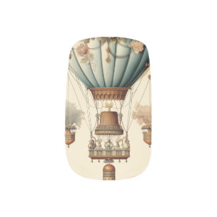 Vintage Steampunk Floral Blue Hot Air Balloon Minx Nail Art