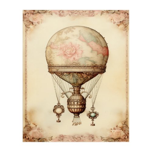 Vintage Steampunk Floral Hot Air Balloon Acrylic Print