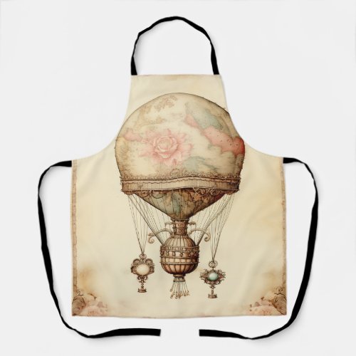 Vintage Steampunk Floral Hot Air Balloon Apron