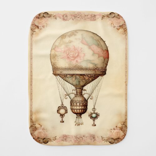 Vintage Steampunk Floral Hot Air Balloon Baby Burp Cloth