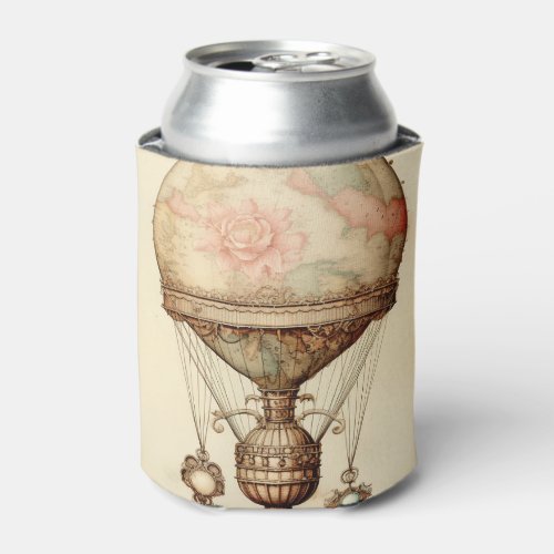 Vintage Steampunk Floral Hot Air Balloon Can Cooler
