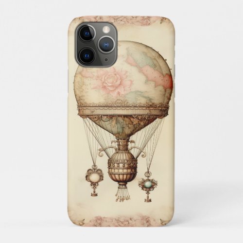 Vintage Steampunk Floral Hot Air Balloon iPhone 11 Pro Case