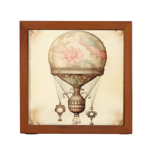 Vintage Steampunk Floral Hot Air Balloon Desk Organizer