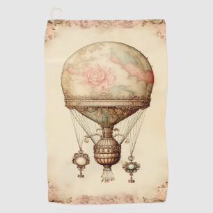 Vintage Steampunk Floral Hot Air Balloon Golf Towel