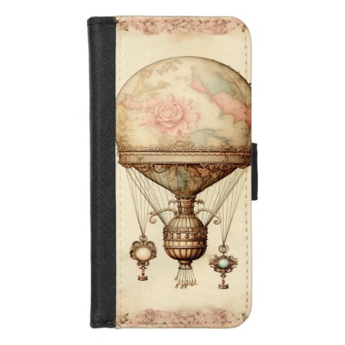 Vintage Steampunk Floral Hot Air Balloon iPhone 87 Wallet Case