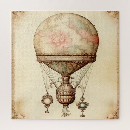 Vintage Steampunk Floral Hot Air Balloon Jigsaw Puzzle