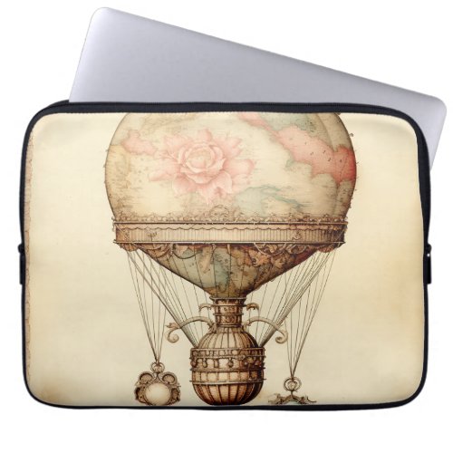 Vintage Steampunk Floral Hot Air Balloon Laptop Sleeve