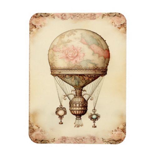 Vintage Steampunk Floral Hot Air Balloon Magnet