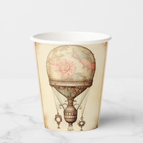 Vintage Steampunk Floral Hot Air Balloon Paper Cups