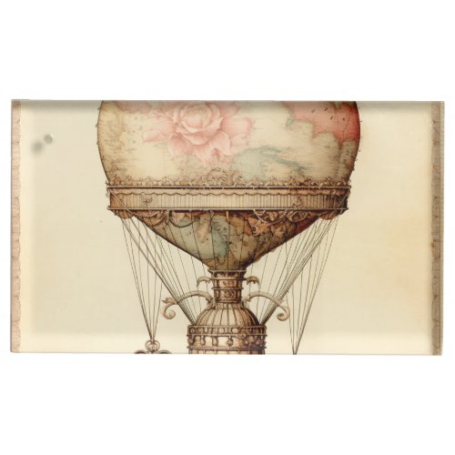 Vintage Steampunk Floral Hot Air Balloon Place Card Holder