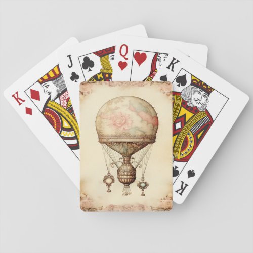 Vintage Steampunk Floral Hot Air Balloon Playing Cards