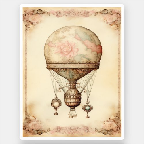 Vintage Steampunk Floral Hot Air Balloon Sticker