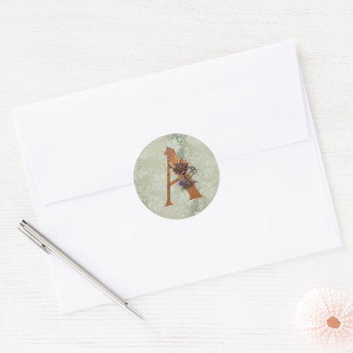 Vintage Steampunk Floral Letter A Classic Round Sticker