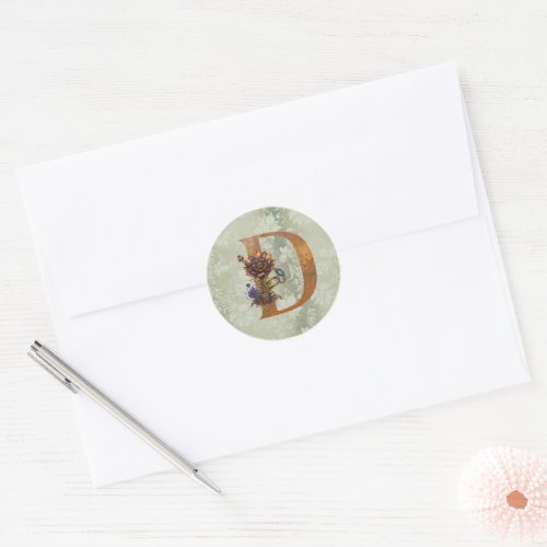 Vintage Steampunk Floral Letter D Classic Round Sticker