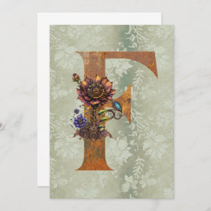 Vintage Steampunk Floral Letter F Note Cards