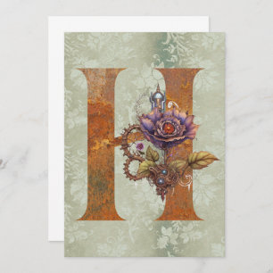 Vintage Steampunk Floral Letter H Note Cards