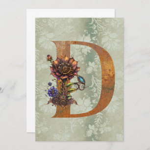 Vintage Steampunk Floral Letter M Note Cards