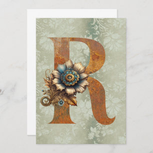 Vintage Steampunk Floral Letter R Note Cards