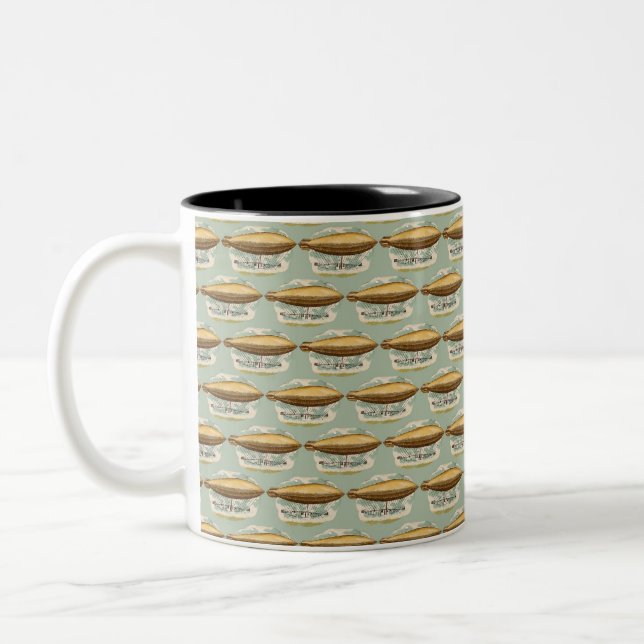 Vintage Steampunk Flying Machine Two-Tone Coffee Mug (Left)