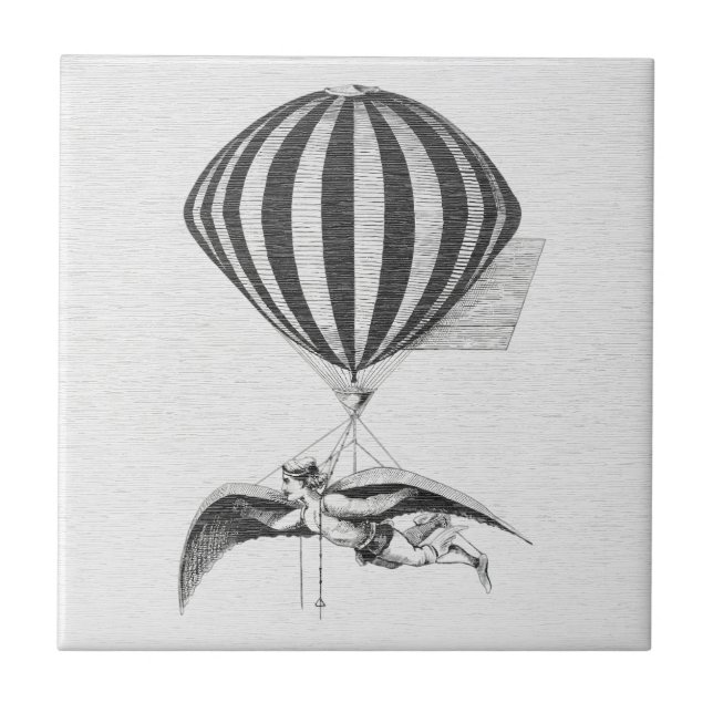 Vintage Steampunk - Flying Man Ceramic Tile (Front)