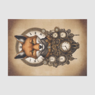 Vintage Steampunk Fox with Clocks Tissue Paper