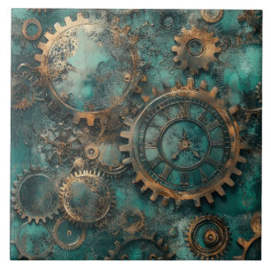 Vintage Steampunk Gears & Clockwork Ceramic Tile