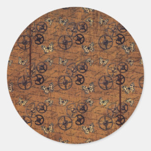 Vintage Steampunk Gears Wallpaper Classic Round Sticker