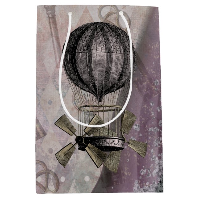 Vintage Steampunk Glam Purple Airship Medium Gift Bag (Front)