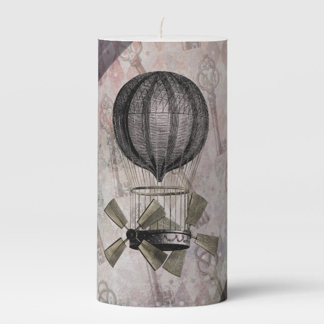 Vintage Steampunk Glam Purple Airship Pillar Candle (Front)