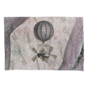 Vintage Steampunk Glam Purple Airship Pillow Case