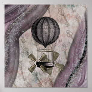 Vintage Steampunk Glam Purple Airship  Poster