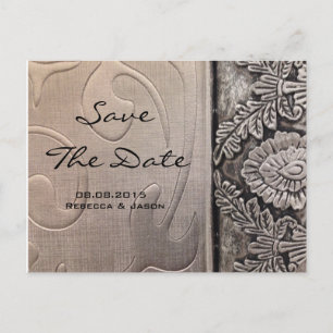 vintage steampunk gray metallic swirls damask announcement postcard
