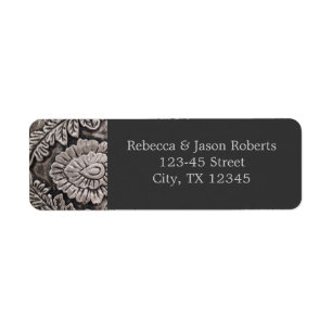 vintage steampunk grey metallic swirls damask label
