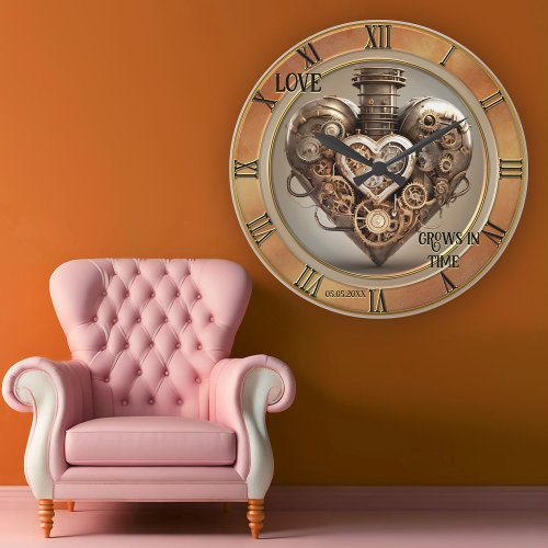 Vintage Steampunk Heart Anniversary Round Clock