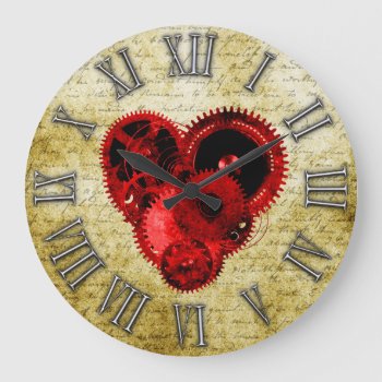 Vintage Steampunk Heart No.2 Large Clock by poppycock_cheapskate at Zazzle