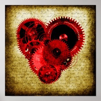 Vintage Steampunk Heart Poster by poppycock_cheapskate at Zazzle