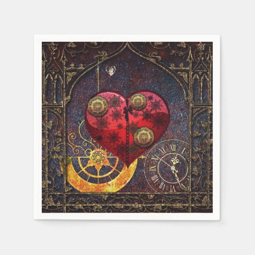 Vintage Steampunk Hearts Wallpaper Paper Napkins