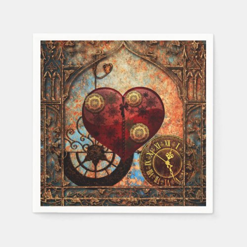 Vintage Steampunk Hearts Wallpaper Paper Napkins