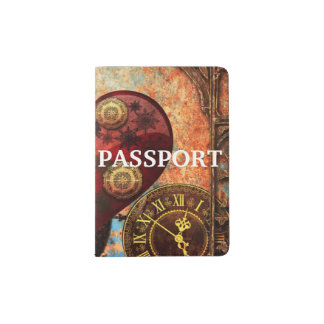 Vintage Steampunk Hearts Wallpaper Passport Holder