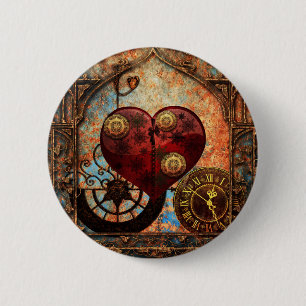 Vintage Steampunk Hearts Wallpaper Pinback Button