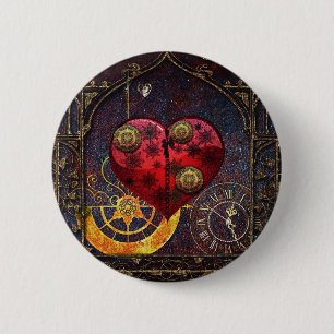 Vintage Steampunk Hearts Wallpaper Pinback Button