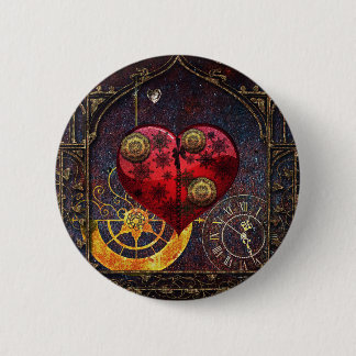 Vintage Steampunk Hearts Wallpaper Pinback Button