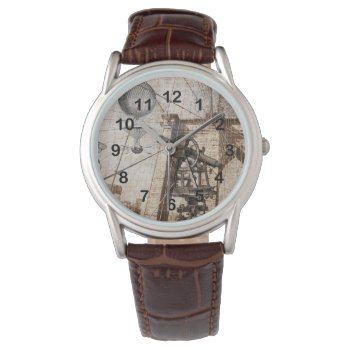 Vintage Steampunk Hot Air Ballon And Telescope Watch by myworldtravels at Zazzle