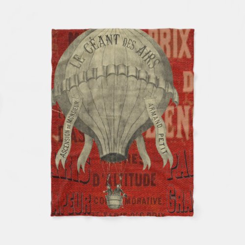 Vintage Steampunk Hot Air Ballon Ride in Red Fleece Blanket