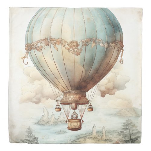 Vintage Steampunk Hot Air Balloon 2 Duvet Cover