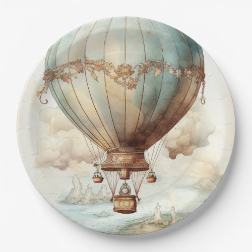 Vintage Steampunk Hot Air Balloon 2 Paper Plates