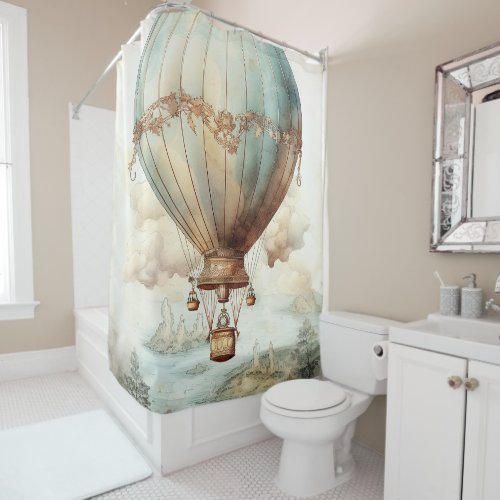 Vintage Steampunk Hot Air Balloon 2 Shower Curtain