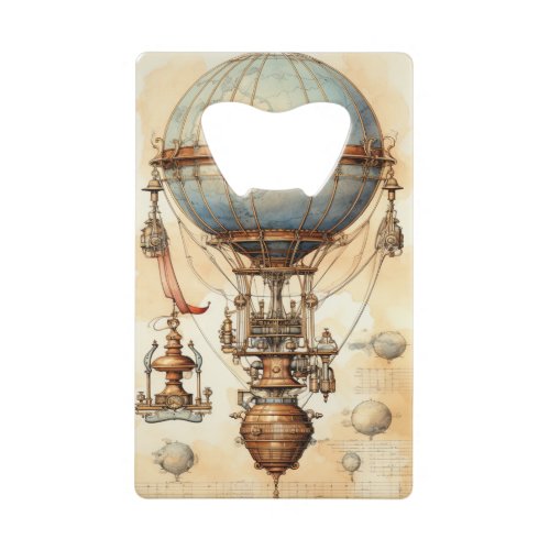 Vintage Steampunk Hot Air Balloon 3 Credit Card Bottle Opener